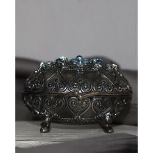 TJ Sterling Silver 925 Blue Topaz & Marcasite Jewelry Box 56.3G